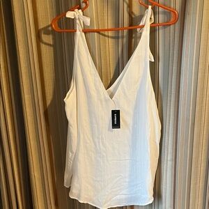 Express - NWT- Tie-Shoulder V-Neck Tank Top - White with Gold